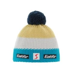 Eisbär Wintermütze (Bommel) Star Pompon SP Türkis/weiss/gelb Herren