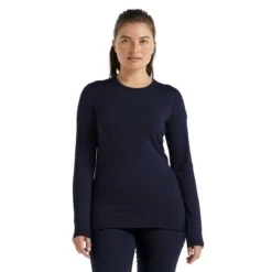 Icebreaker Unterwäsche Thermo-Langarmshirt 260 Tech Crewe - Merinowolle, Enganliegend - Dunkelblau Damen