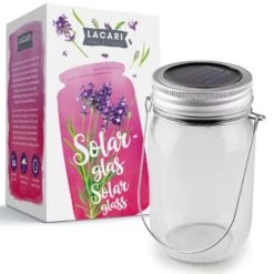 LACARI Solarglas-Lampe 450ml (Laterne, 4 LED's Warmweiss, Für Innen Und Außen, Outdoor) 14x7cm - 1 Stück