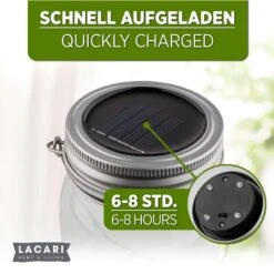 LACARI Solarglas-Lampe 450ml (Laterne, 4 LED's Warmweiss, Für Innen Und Außen, Outdoor) 14x7cm - 1 Stück -Günstiges Draussen Herz Geschäft Lacari Solar Glas Beleuchtung 3 793x793 1