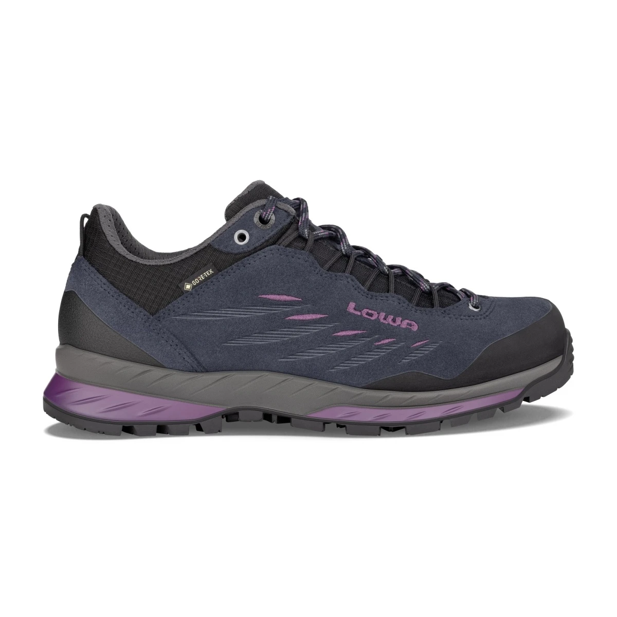 Lowa Wanderschuhe Delago GTX Low (Trekking, Spaltleder-Textil, Wasserdicht) Navyblau/beere Damen 1 Lowa Wanderschuhe Delago GTX Low (Trekking, Spaltleder-Textil, Wasserdicht) Navyblau/beere Damen