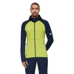 Mammut Fleecejacke Aconcagua ML (Midlayer) Mit Kapuze Limegrün/marineblau Herren