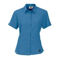 Maul Wanderbluse Kurzarm Halserspitze II Outdoor Karomuster Blau Damen