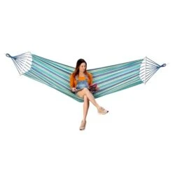 Nils Camp Hängematte NC9001 (mit Holzstab, Haltbar, Leicht Aufzuhängen) Blau/petrol 200x120cm -Günstiges Draussen Herz Geschäft Nils Camp 15 03 059 NC9001 Haengematte 4 600x600 1