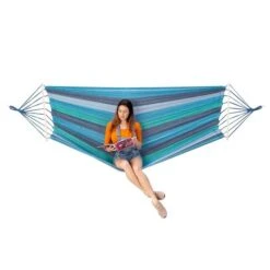 Nils Camp Hängematte NC9004 (Canvas, Haltbar, Leicht Aufzuhängen, Mit Holzstab) Blau 210x150cm -Günstiges Draussen Herz Geschäft Nils Camp 15 03 066 NC9004 Matte 3 600x600 1