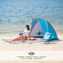 Nils Camp Strandmuschel NC8030 (UV-Schutz, Wassderdichter Boden) Für Die Familie Türkisblau - 120x260x120cm -Günstiges Draussen Herz Geschäft Nils Camp 15 04 025 Strandmuschel 11 600x600 1