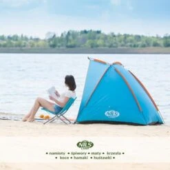 Nils Camp Strandmuschel NC8030 (UV-Schutz, Wassderdichter Boden) Für Die Familie Blau/orange - 120x260x120cm -Günstiges Draussen Herz Geschäft Nils Camp 15 04 025 Strandmuschel 12 600x600 2