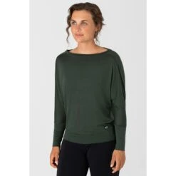 Super.natural Super Natural Yoga-Langarmshirt Kula Top (Merinowolle) Dunkelgrün Damen