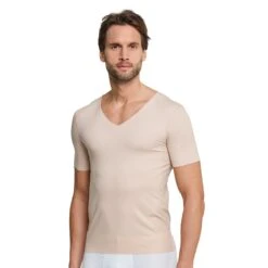 Schiesser T-Shirt Seamless V-Ausschnitt Laser Cut Kurzarm (Interlock, Nahtlos) Unterwäsche Beige Herren