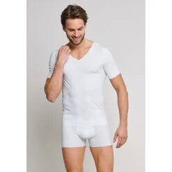 Schiesser Shirt Seamless V-Ausschnitt Laser Cut Kurzarm (Interlock, Nahtlos) Unterwäsche Weiss Herren -Günstiges Draussen Herz Geschäft Schiesser 173252 100 Tshirt V Neck 1200x1200 1