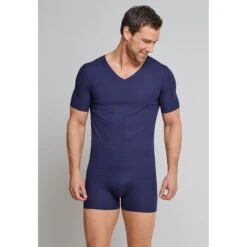 Schiesser Tshirt Seamless V-Ausschnitt Laser Cut Kurzarm (Interlock, Nahtlos) Unterwäsche Blau Herren -Günstiges Draussen Herz Geschäft Schiesser 173252 800 Tshirt V Neck 1200x1200 1