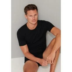 Schiesser T-Shirt 95/5 Rundhals Kurzarm (95% Baumwolle) Unterwäsche Schwarz Herren - 2er Pack -Günstiges Draussen Herz Geschäft Schiesser Tshirt 2pack Herren Schwarz rundhals 174997 000 1 957x957 1