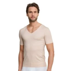 Schiesser Tshirt Seamless V-Ausschnitt Laser Cut Kurzarm (Interlock, Nahtlos) Unterwäsche Beige Herren